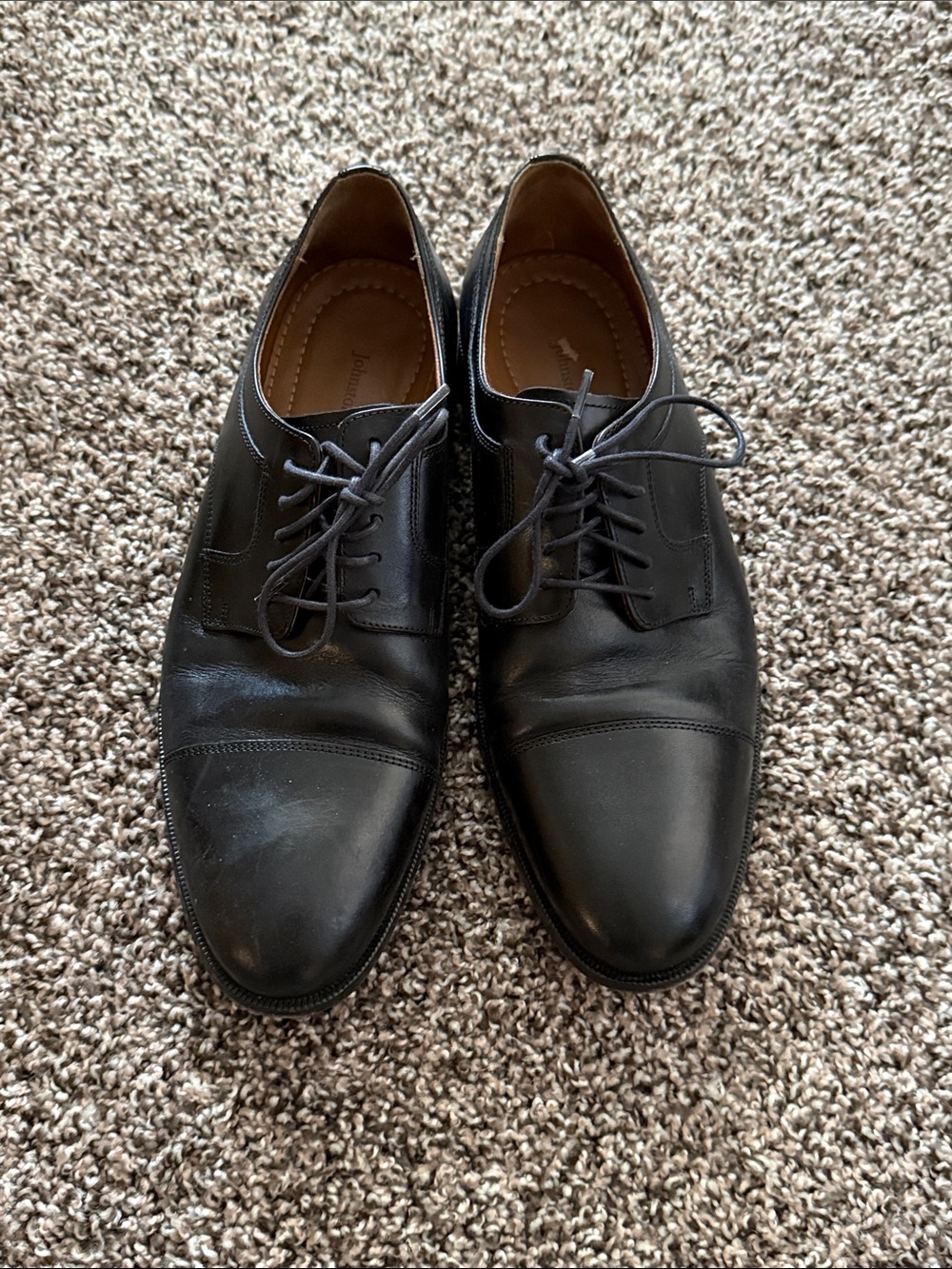 Johnston & Murphy Black Cap-Toe Oxfords